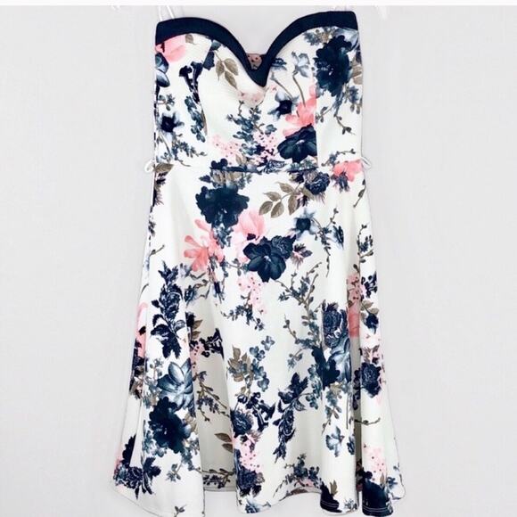 Papaya Strapless Sweetheart Floral Mini Dress Formal Dress Pink & Black Small - Picture 2 of 6